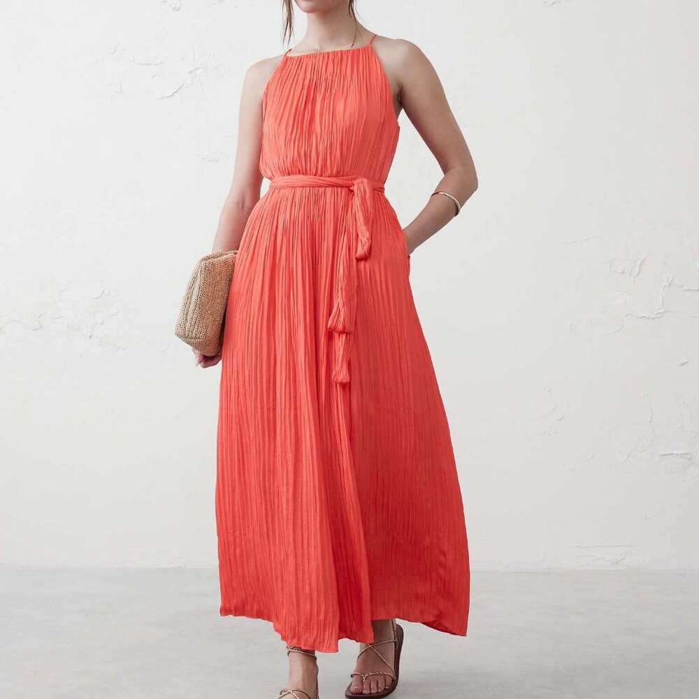 Coral Fine-Gathers Maxi Dress - NWT